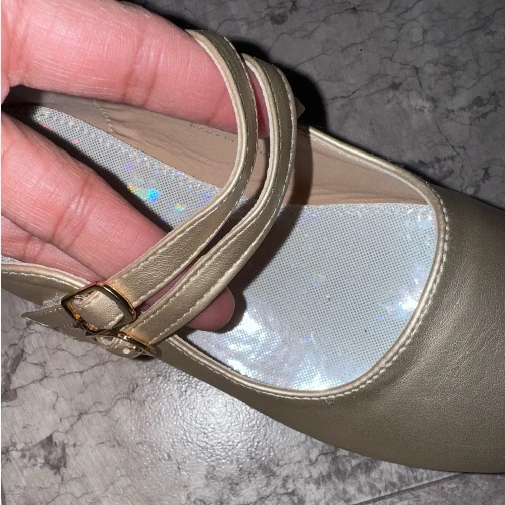 Girls Gold Mary Jane Double Strap Dress Shoes Size 2 Little Girl